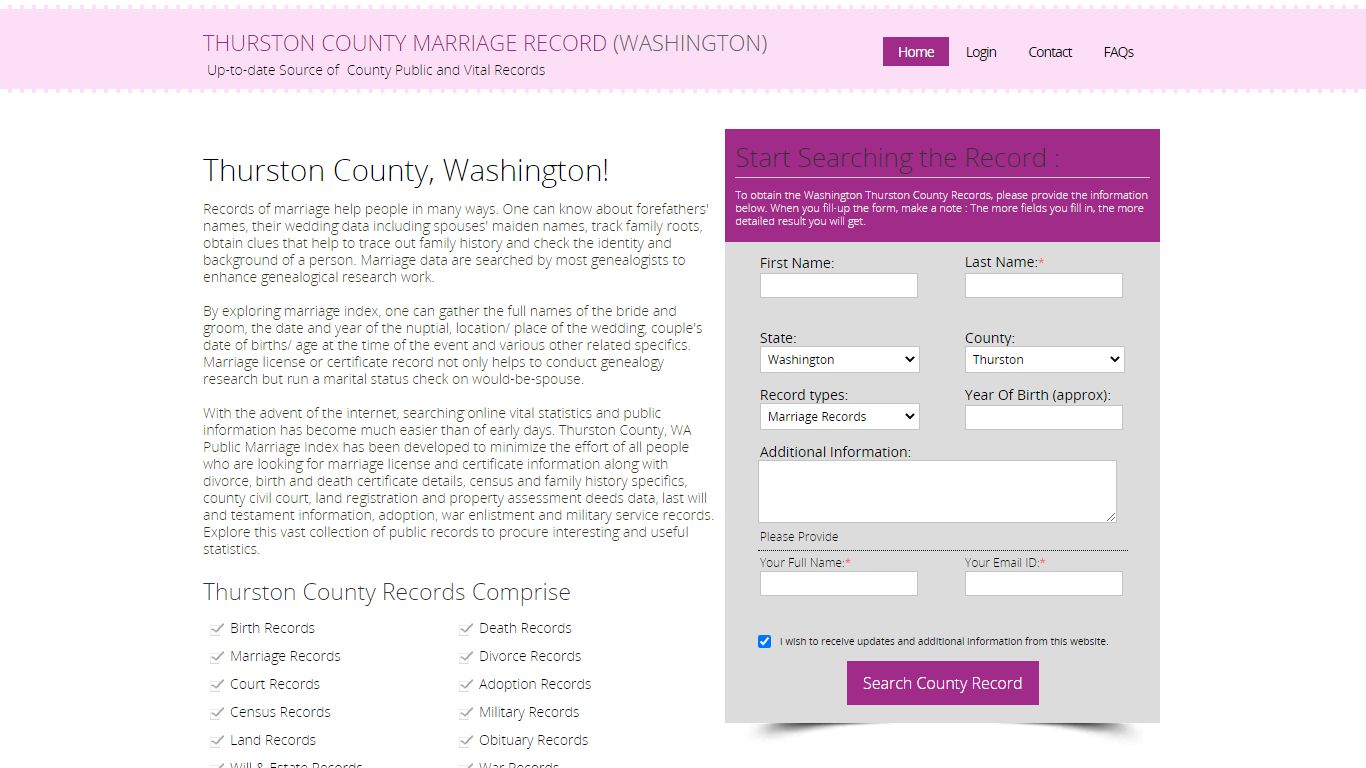 Public Marriage Records - Thurston County, Washington