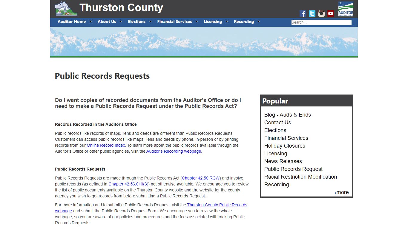 Thurston County | Auditor | Public Records Requests